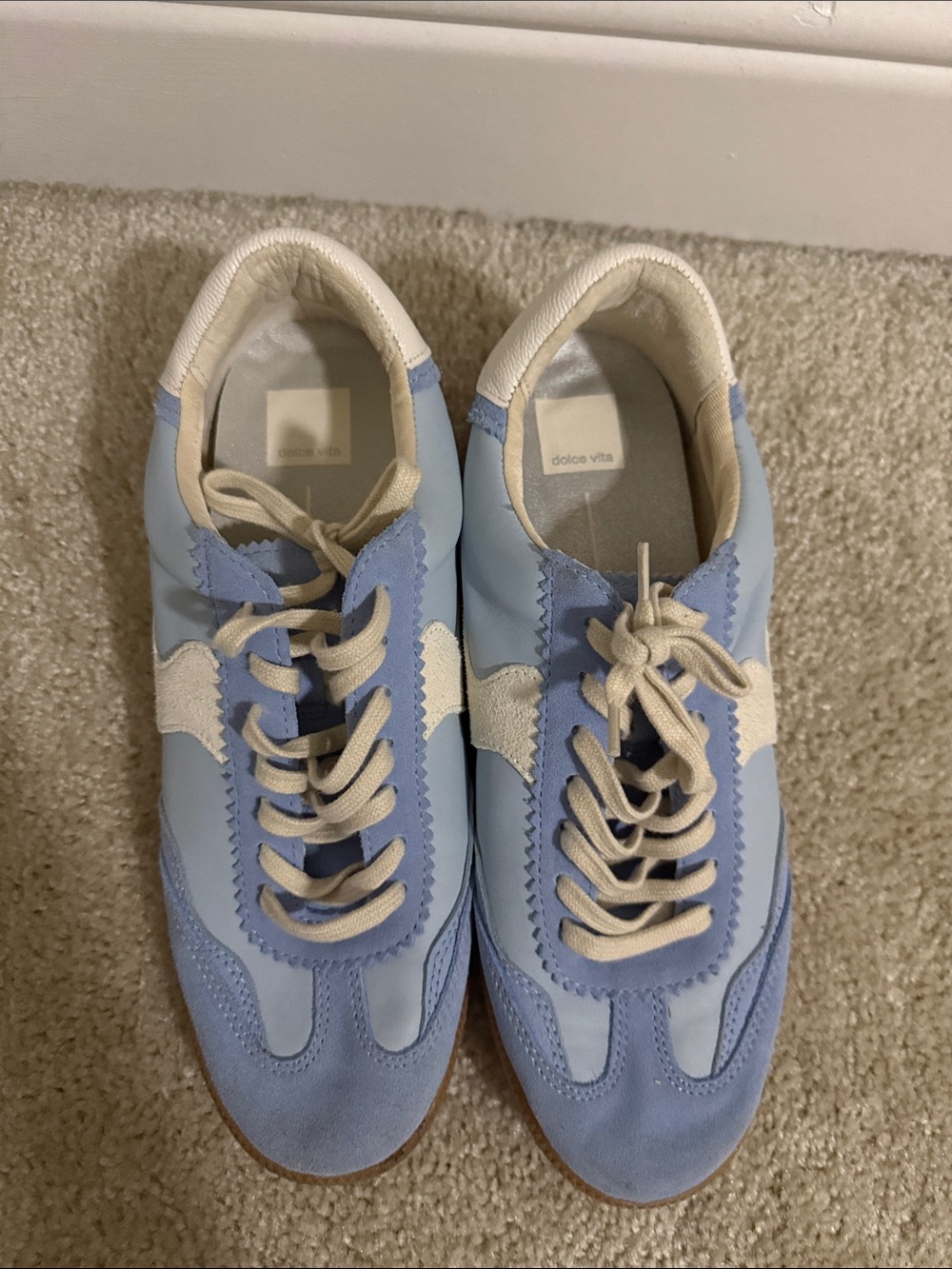 Dolce Vita Powder Blue and Cream Retro Lace-Up Sneakers